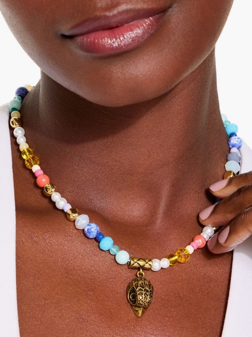 Kurt Geiger Multicolor Beaded Necklace with Gold Charm